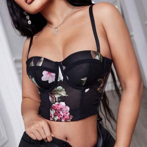 Boho Floral Print Sexy Bustier Crop Top - Picture 6 of 8